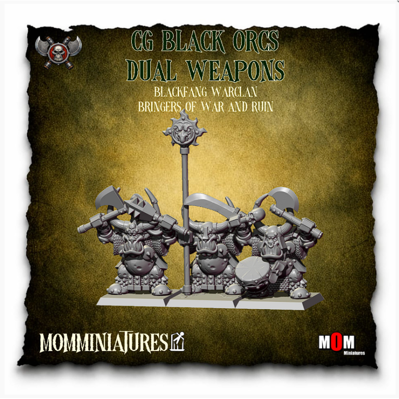 Black Orcs Dual Weapons Command Group. Blackfang Warclan