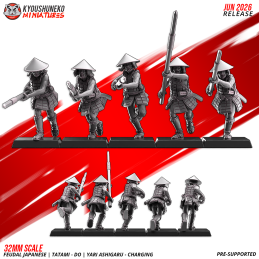 Ashigaru Tatami-dō con yari en carga. Nipón