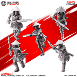 Ashigaru Tatami-dō con yari en carga. Nipón
