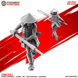Ashigaru Tatami-dō con yari en carga. Nipón