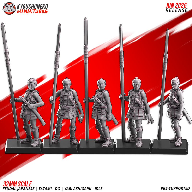 Ashigaru Tatami-dō con yari en reposo. Nipón