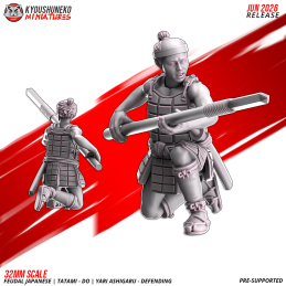 Ashigaru Tatami-dō con yari en defensa. Nipón