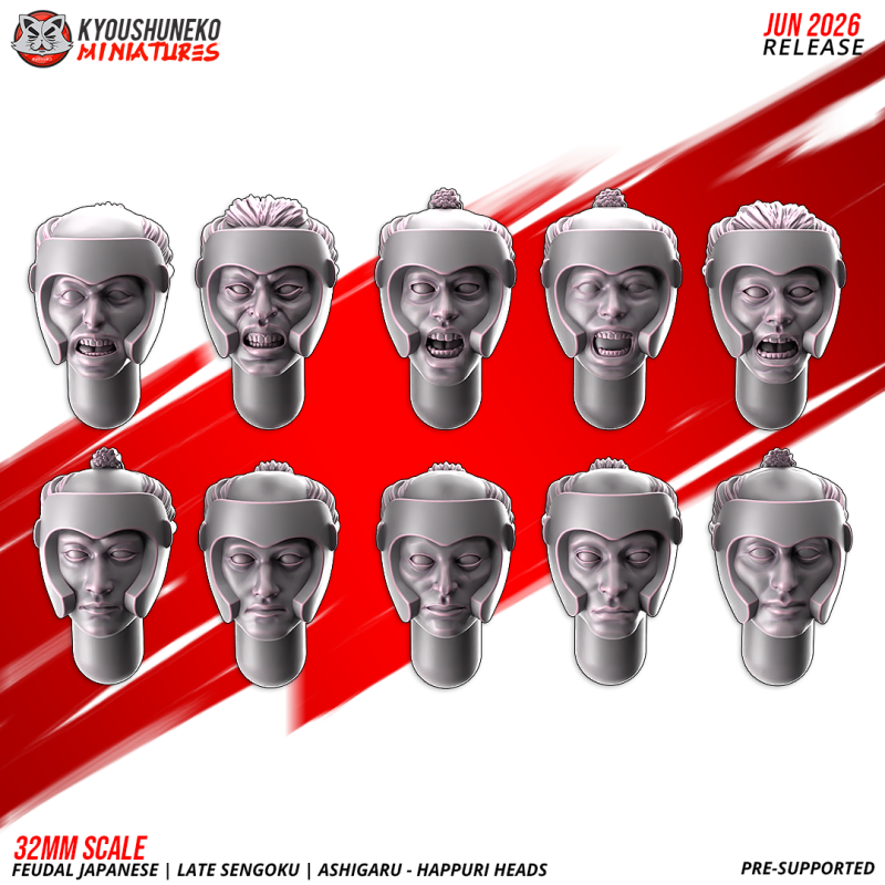 Variantes de cabezas Happuri Ashigaru. Nipón