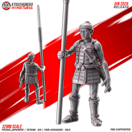 Ashigaru Tatami-dō con yari en reposo. Nipón