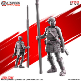 Ashigaru Tatami-dō con yari en reposo. Nipón