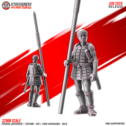 Ashigaru Tatami-dō con yari en reposo. Nipón