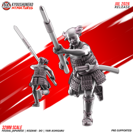 Ashigaru Kozane-dō con yari cargando. Nipón