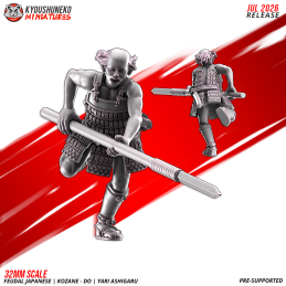 Ashigaru Kozane-dō con yari cargando. Nipón