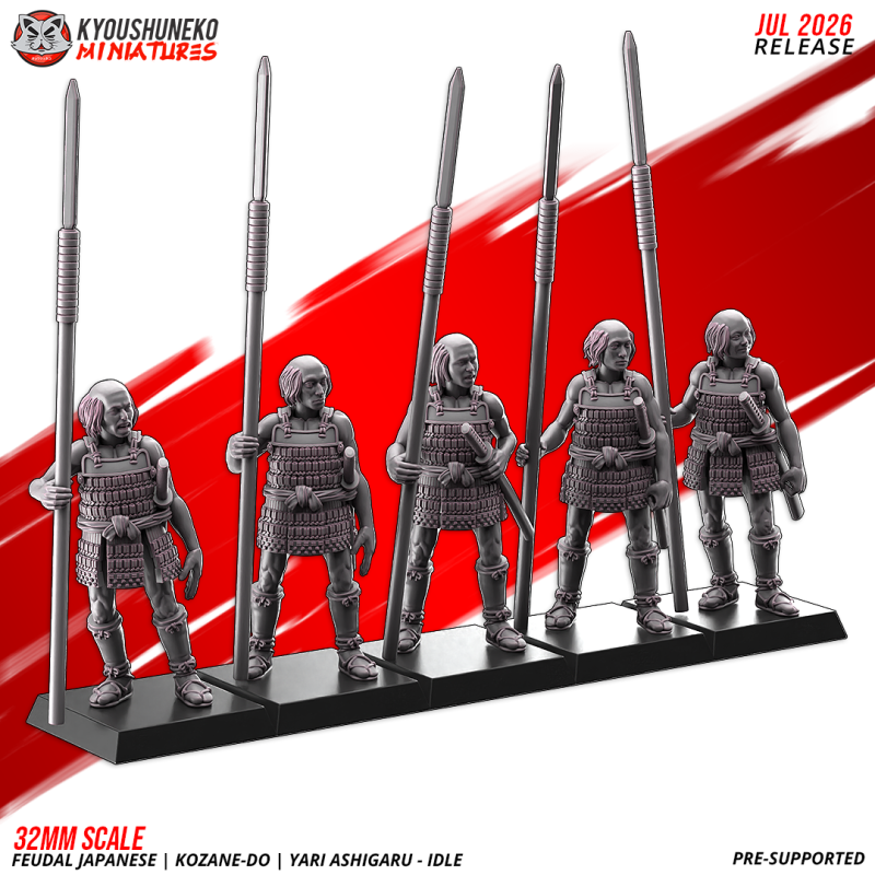 Ashigaru Kozane-dō con yari en reposo. Nipón