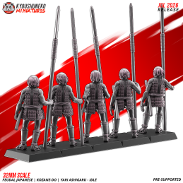 Ashigaru Kozane-dō con yari en reposo. Nipón