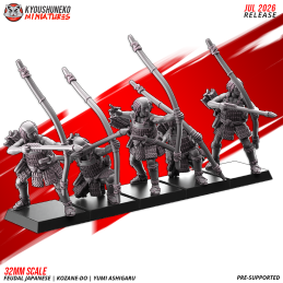 Arqueros Ashigaru Kozane-dō con yumi. Nipón