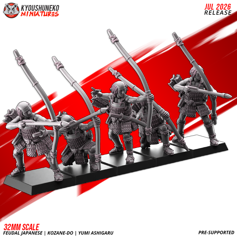 Arqueros Ashigaru Kozane-dō con yumi. Nipón