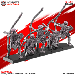 Arqueros Ashigaru Kozane-dō con yumi. Nipón