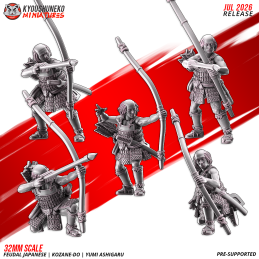 Arqueros Ashigaru Kozane-dō con yumi. Nipón
