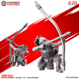 Arqueros Ashigaru Kozane-dō con yumi. Nipón