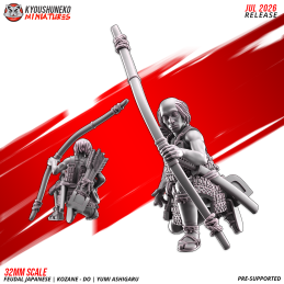 Arqueros Ashigaru Kozane-dō con yumi. Nipón