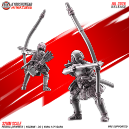 Arqueros Ashigaru Kozane-dō con yumi. Nipón