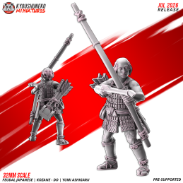 Arqueros Ashigaru Kozane-dō con yumi. Nipón