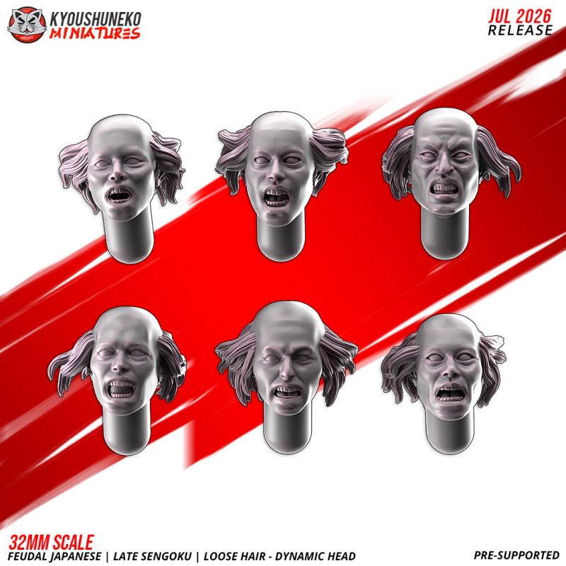 Dynamic Loose Hair Ashigaru Heads. Nippon