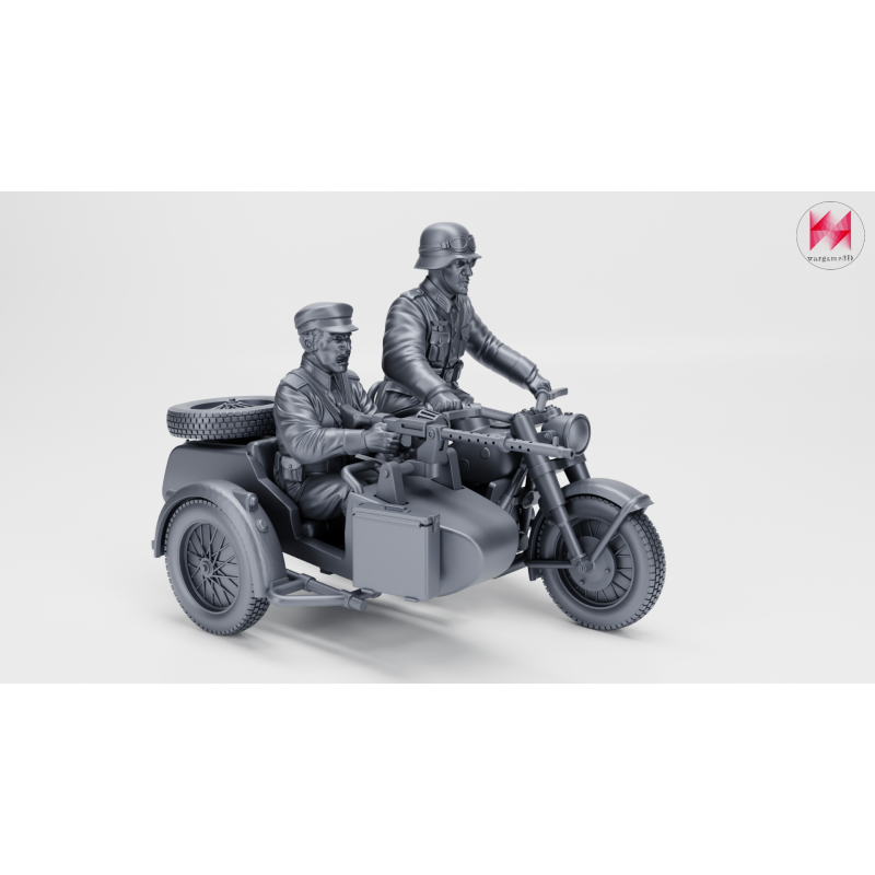 Motocicleta BMW R75 con sidecar y 2 tripulantes