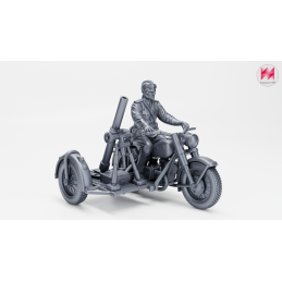 Motocicleta IMZ-Ural M-72 con sidecar, mortero y conductor