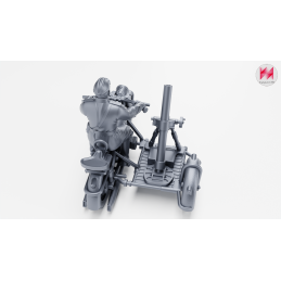 Motocicleta IMZ-Ural M-72 con sidecar, mortero y conductor