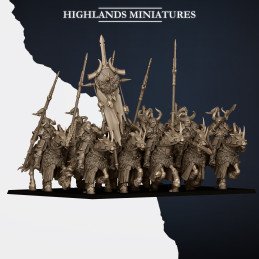 Huscarles nórdicos montados con lanzas y escudos. Tribus nórdicas