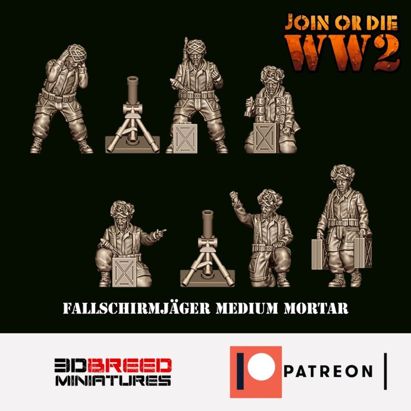 JoD Fallschirmjäger Medium Mortar Team by 3d Breed | 15mm & 28mm miniatures