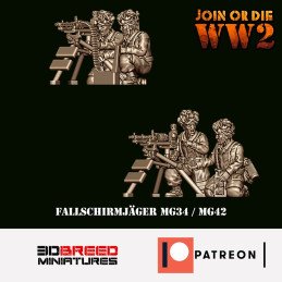 JoD Equipo de ametralladora pesada Fallschirmjäger MG34/MG42 de 3d Breed | Miniaturas 15 y 28 mm