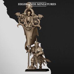 Señor esqueleto a pie portaestandarte de batalla de Highlands Miniatures | 28 y 32 mm