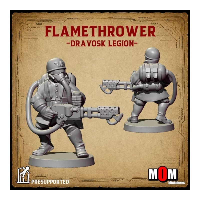 Soldado con lanzallamas (Legión Dravosk) | MOM Miniatures | 28 y 32 mm
