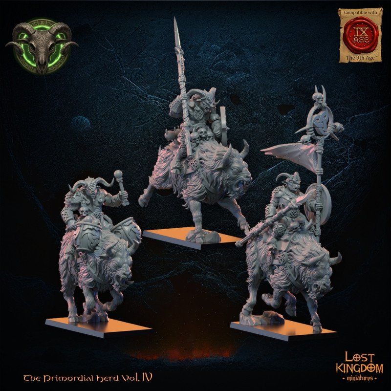 Grupo de Mando de Jinetes de Cuernos Salvajes de Lost Kingdom | Miniaturas impresas en 3D 28mm, 32mm
