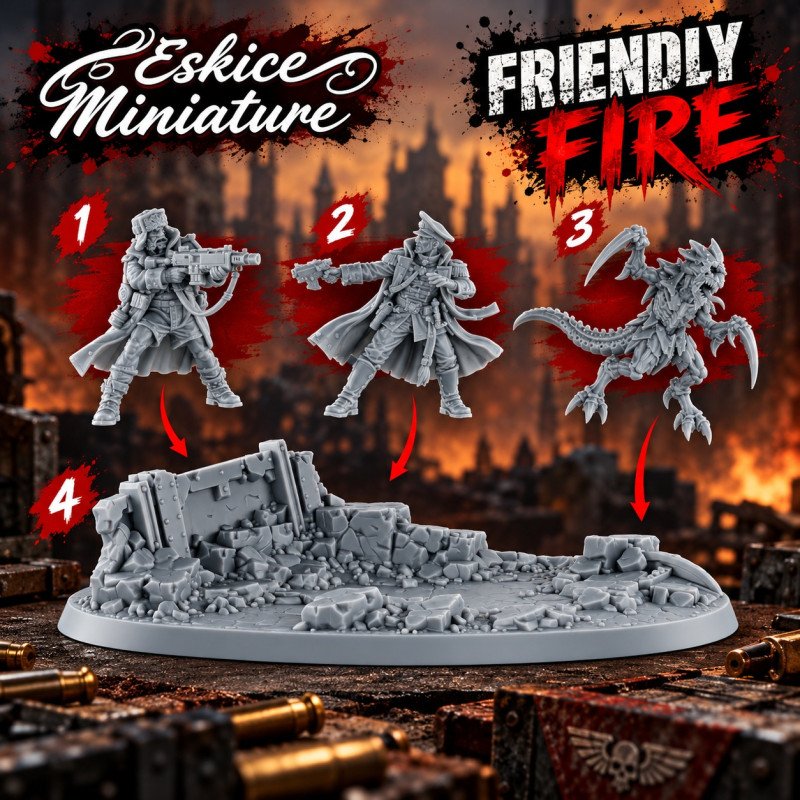 Friendly Fire Diorama by Eskice Miniatures | 32mm 3D printed miniatures