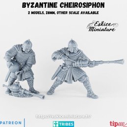 Soldados bizantinos con cheirosiphon de Eskice Miniatures | Miniaturas impresas en 3D 28mm