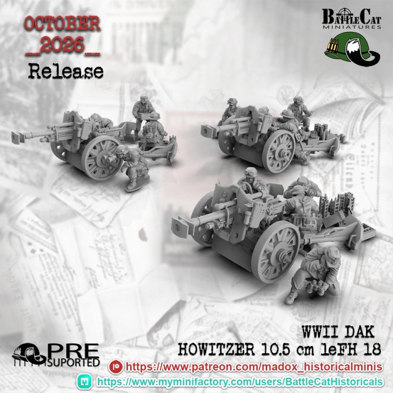 Obús DAK de 10,5 cm leFH 18 de Battle Cat | 28 mm