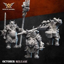 Grupo de mando de ogros pesados de White Angel | Miniaturas impresas en 3D 32mm, 28mm