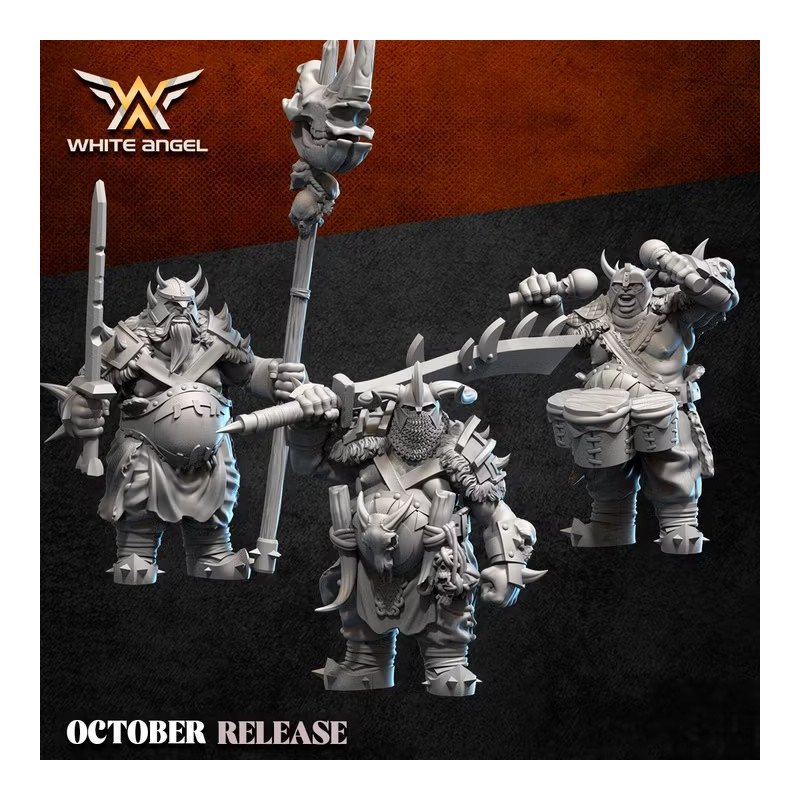 Grupo de mando de ogros pesados de White Angel | Miniaturas impresas en 3D 32mm, 28mm